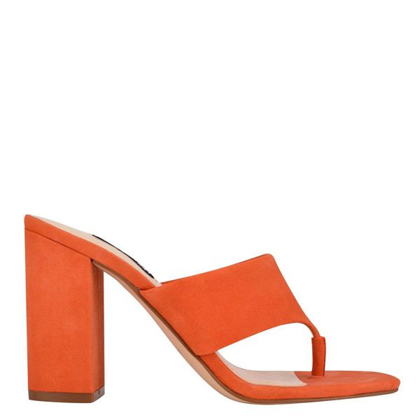 Nine West Gogo Block Heel Orange Slides | South Africa 35E86-1R65